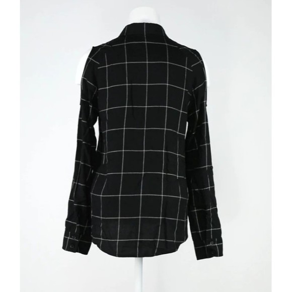 REVOLVE Generation Love Black/White Plaid Cold Shoulder Top Roll Tab Sleeve  S - Picture 4 of 4